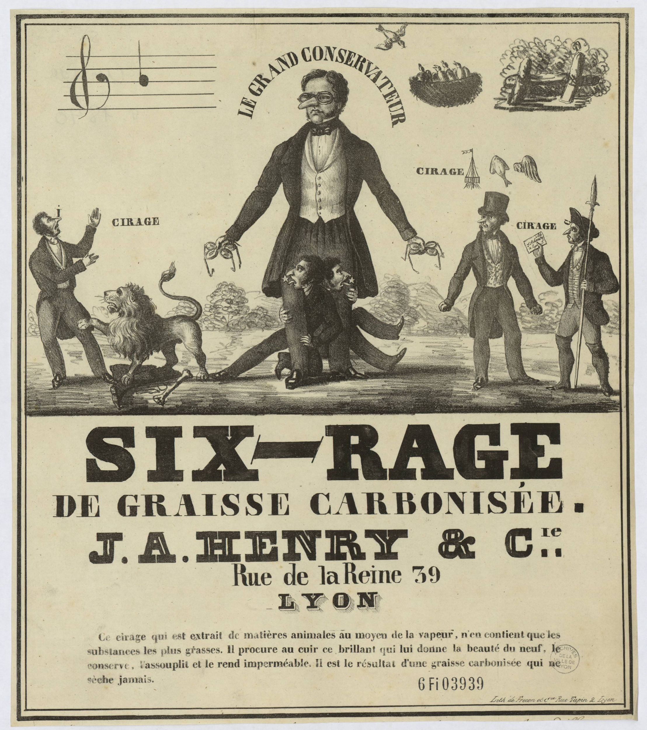 Cirage Six-Rage de graisse carbonisée - J.A. Henry & Cie : affiche publicitaire NB (1840, cote : 6FI/3939)