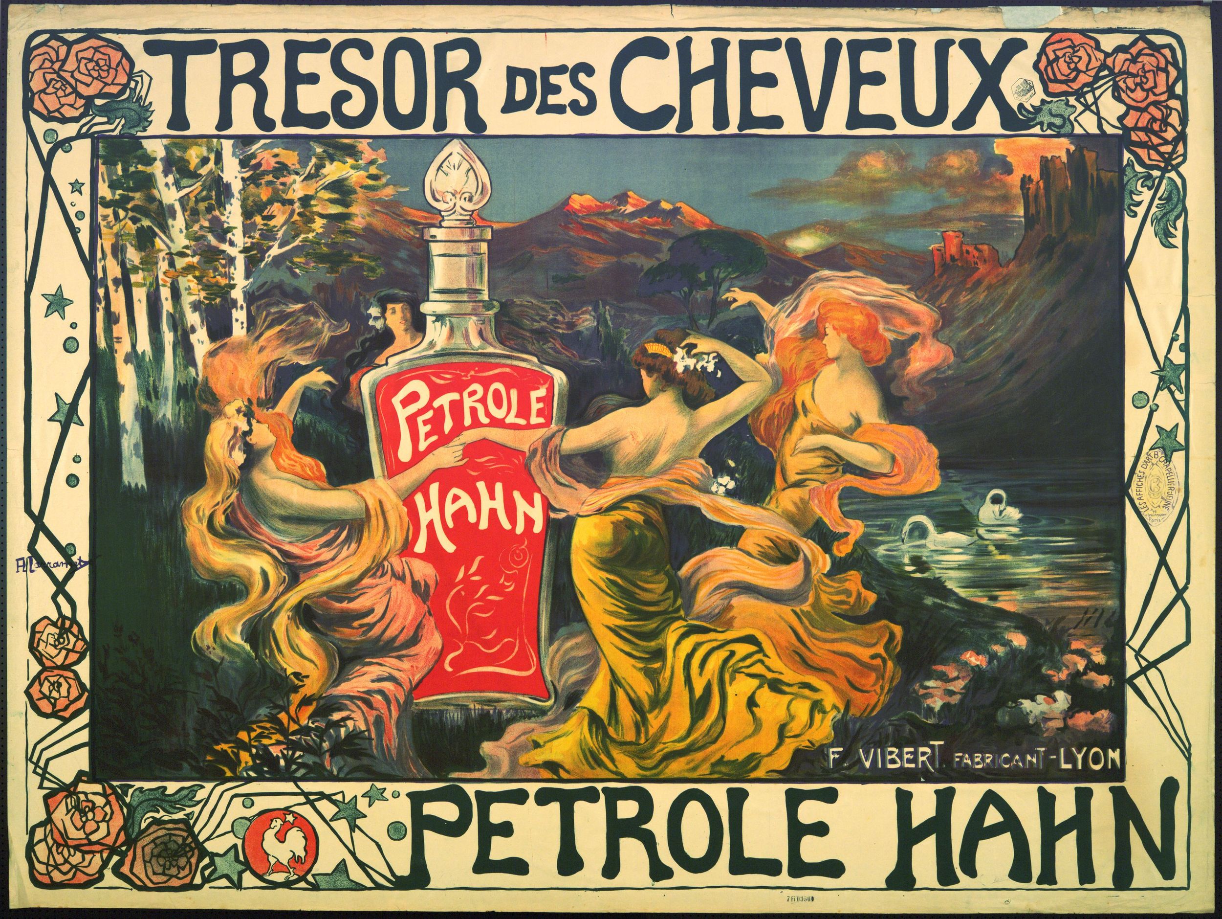 « Pétrole Hahn, Trésor des cheveux » : affiche publicitaire couleur très grand format (1905-1920, cote : 7FI/3346)
