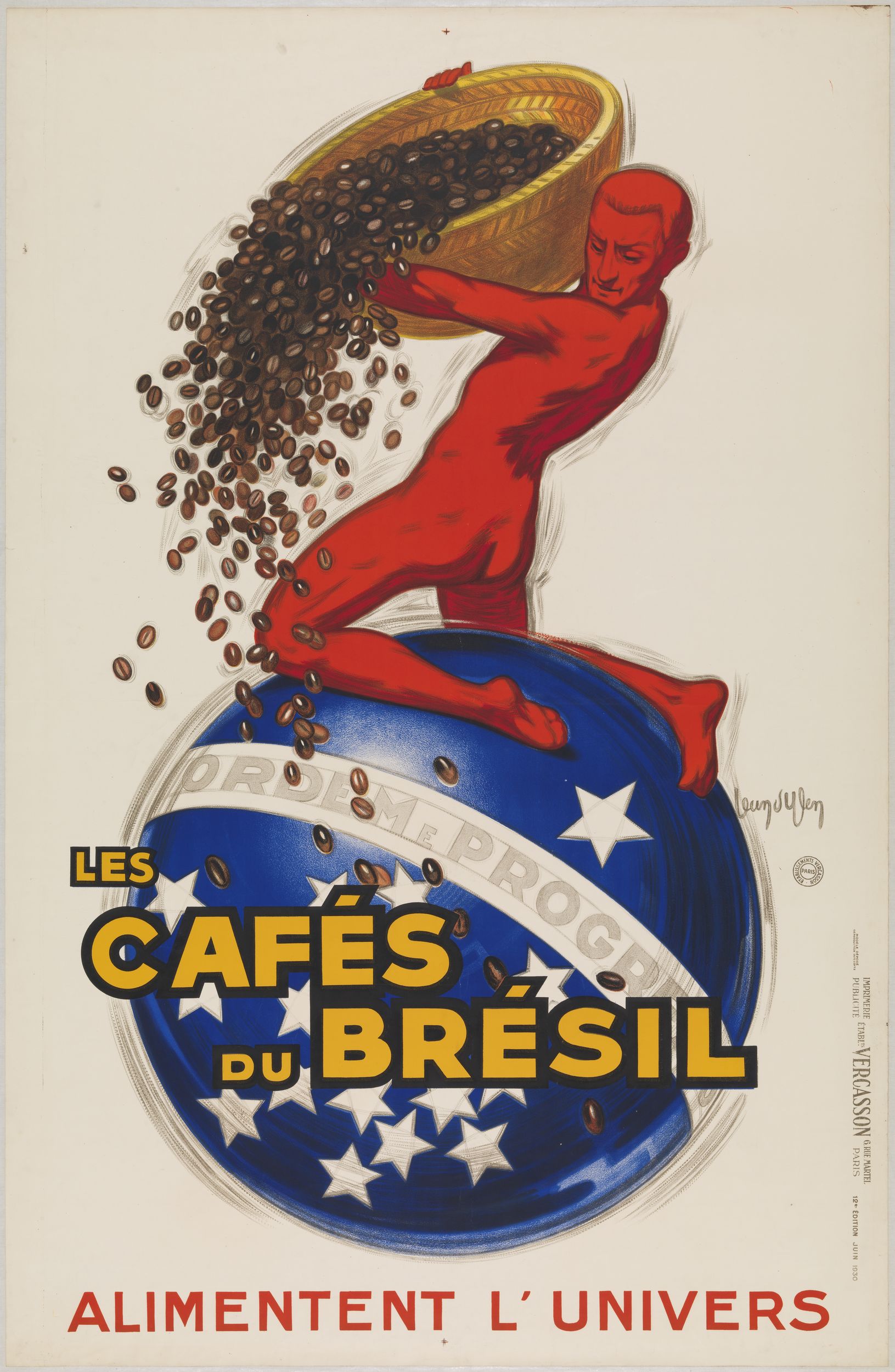 LES CAFÉS DU BRÉSIL : affiche publicitaire couleur très grand format (1930, cote : 7FI/793 usage privé uniquement)