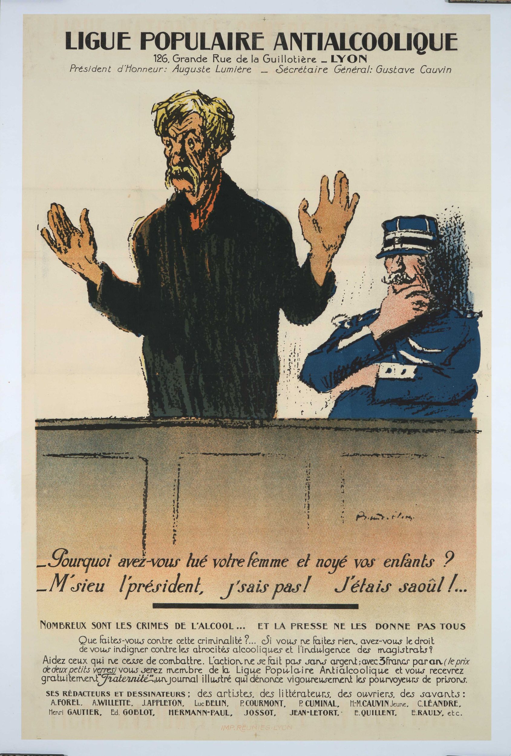 Ligue populaire antialcoolique : affiche publicitaire (lithographie couleur) très grand format (1900, cote : 7FI/3426)