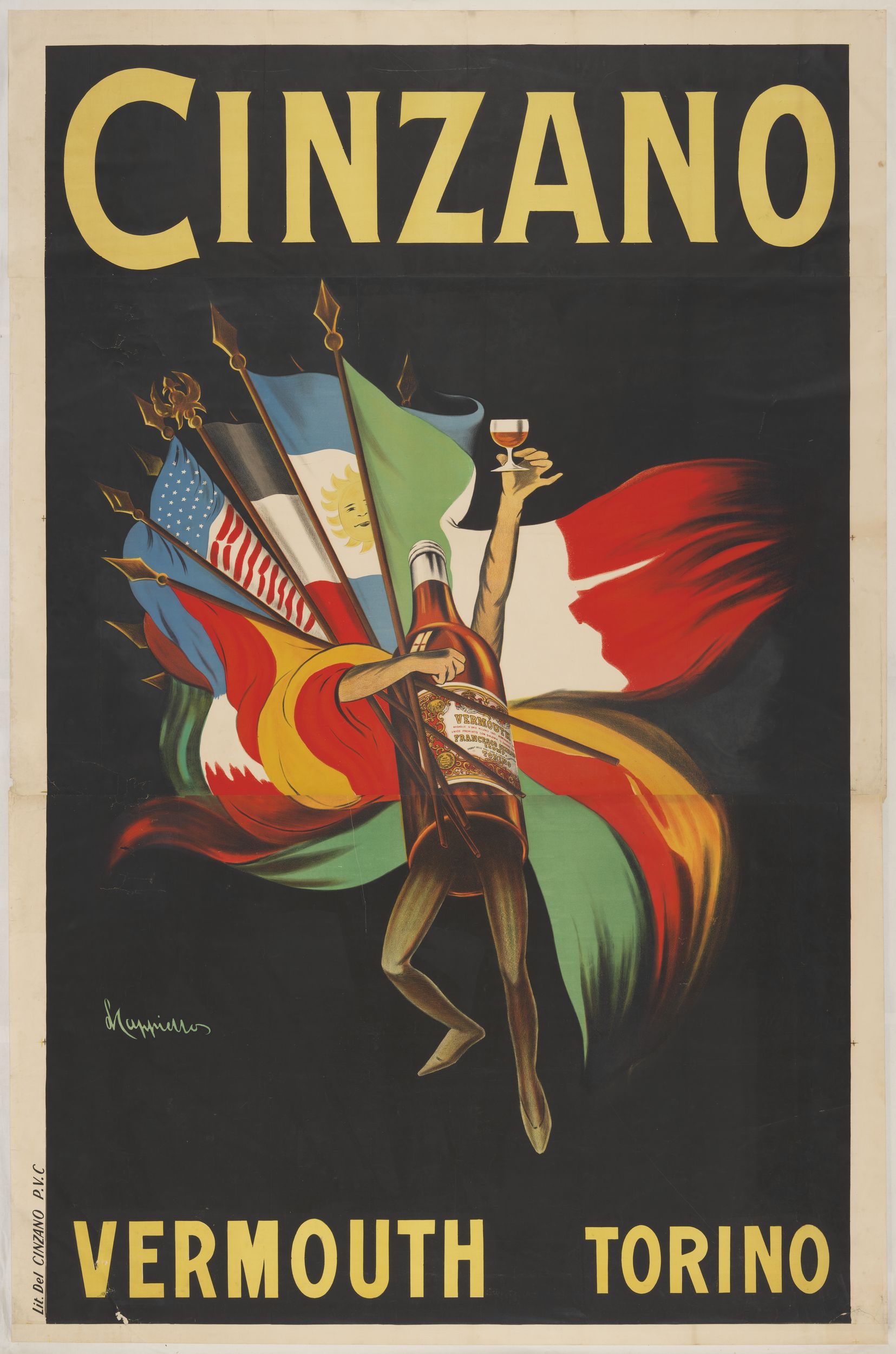 Cinzano Vermouth Torino : affiche publicitaire (lithographie couleur) très grand format (1910-1920, cote : 7FI/3505 usage privé uniquement)