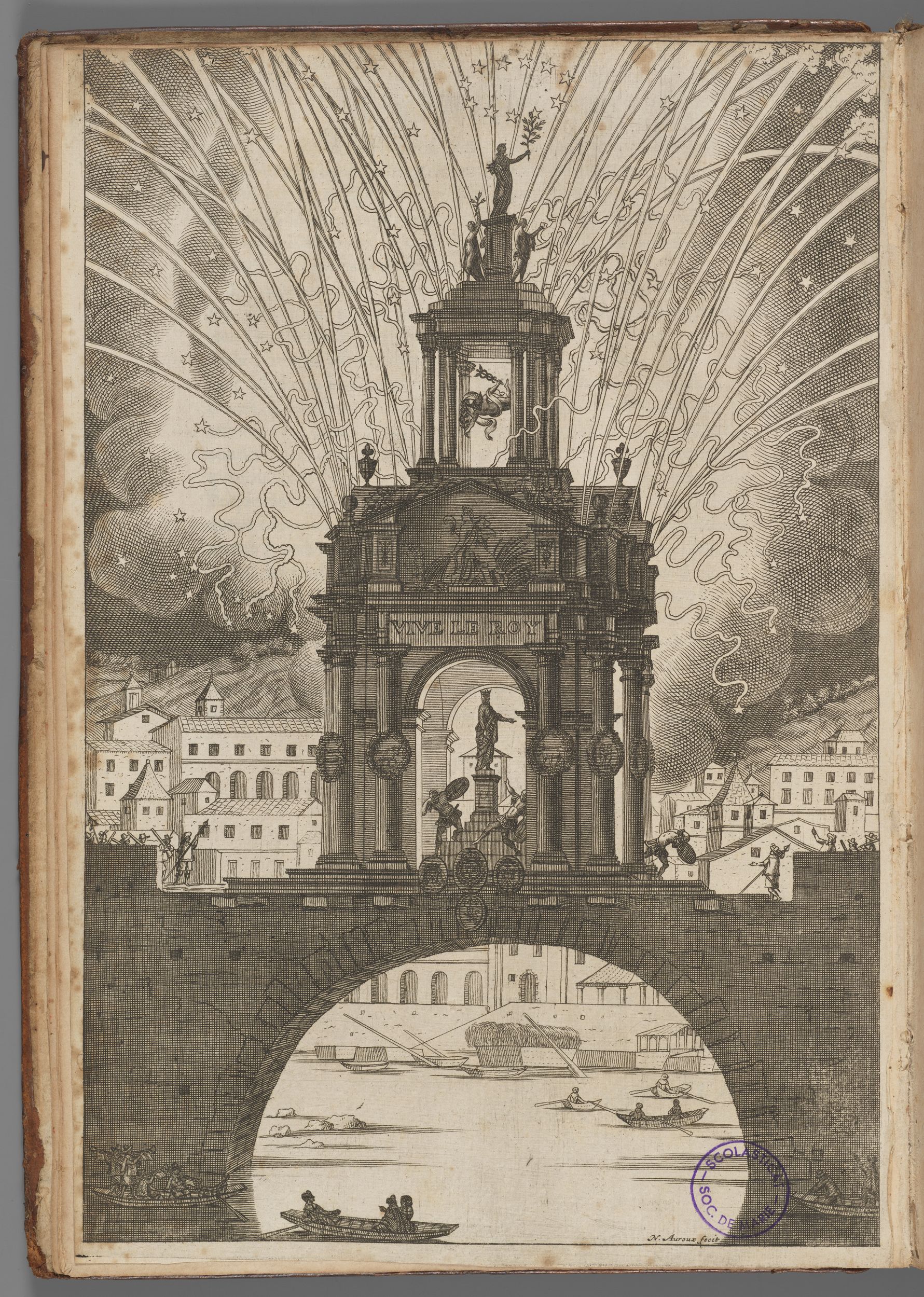 Les réjouissances de la paix, faites dans la ville de Lyon le 20 mars 1660 : gravure haute température (burin et eau-forte) par Guillaume Barbier et Jacques Justet (1660, cote : SM/57/RES pl. 2)