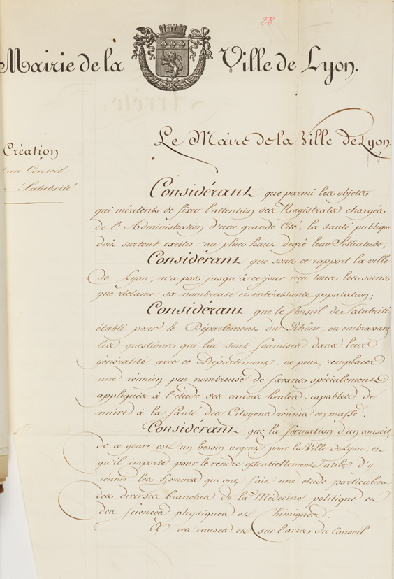 Création d'une commission de salubrité à Lyon : copie de la délibération (25/12/1830, MD 276, coll. Académie SBLA de Lyon)