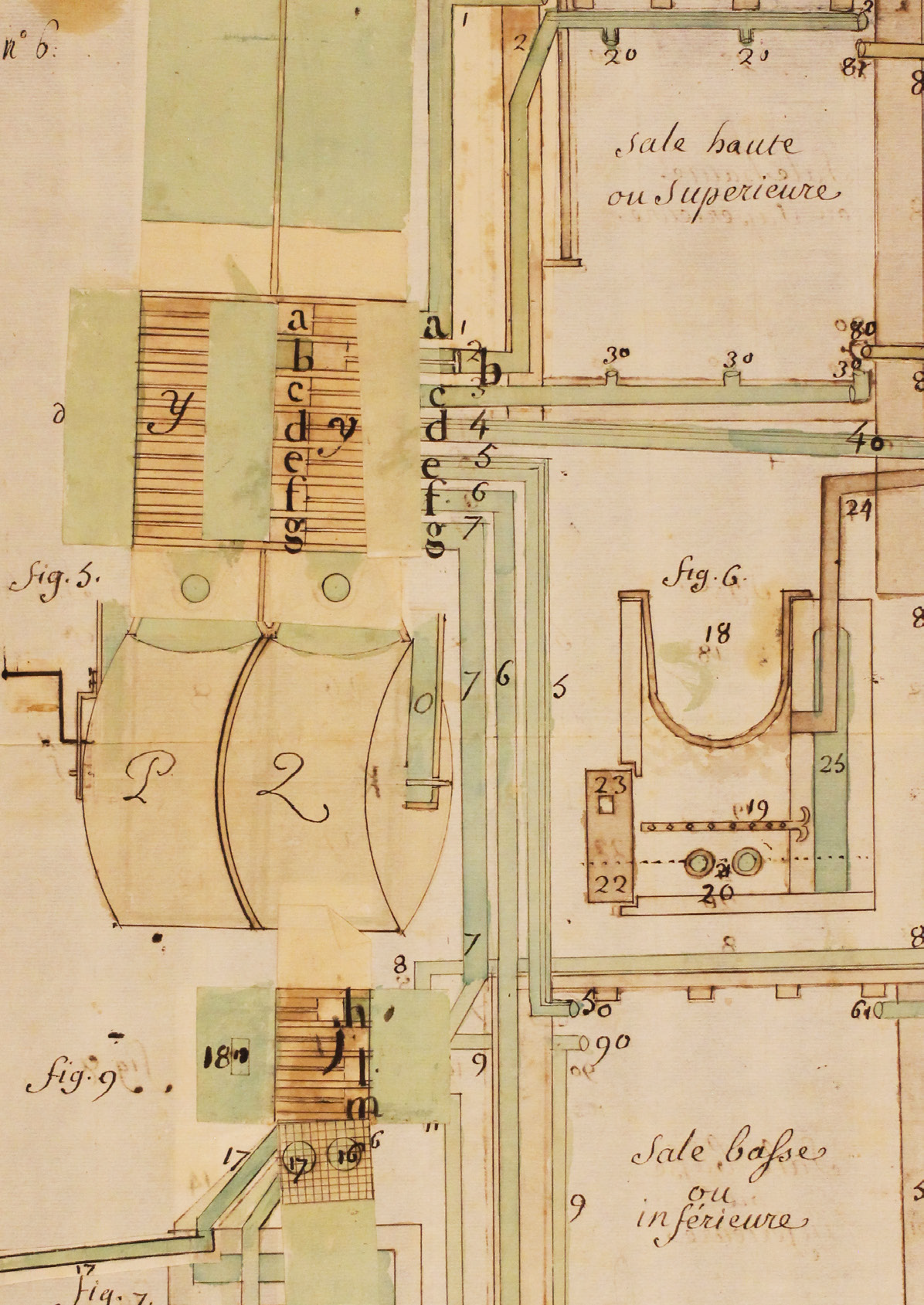 Concours pour améliorer l'air des hôpitaux : dessin manuscrit couleur (1764-1767, Ms 234-1, coll. Académie SBLA de Lyon), 