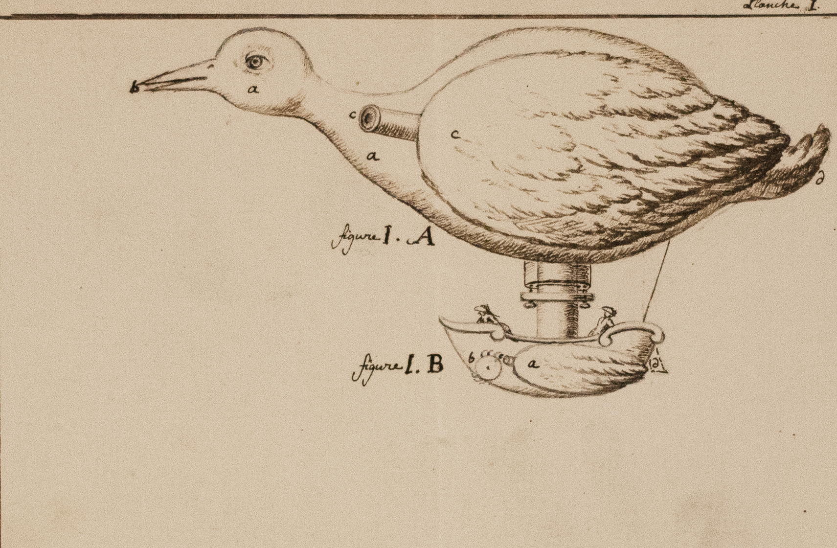 Concours pour diriger les machines aérostatiques : dessin manuscrit NB (1784-1785, ms 233-2, coll. Académie SBLA de Lyon)