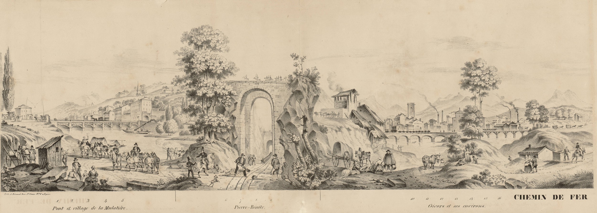Chemin de fer à la Mulatière, Pierre-Bénite et Givors : lithographie NB par Beraud (vers 1830, cote : 2S/564)