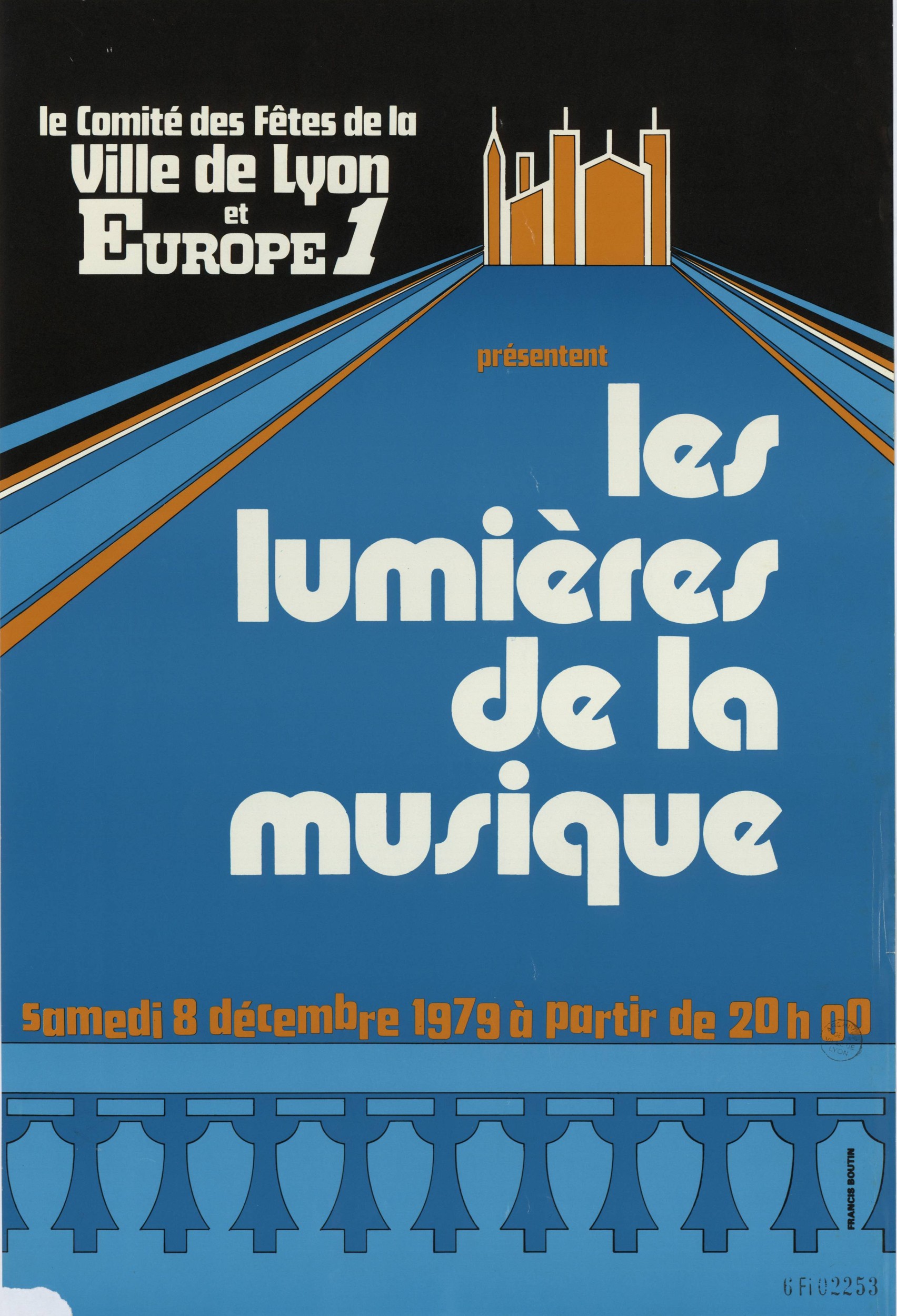 Les lumières de la musique : affiche illustrée, crédit Francis Boutin (8/12/1979, cote : 6FI/2253, repro. à usage privé)