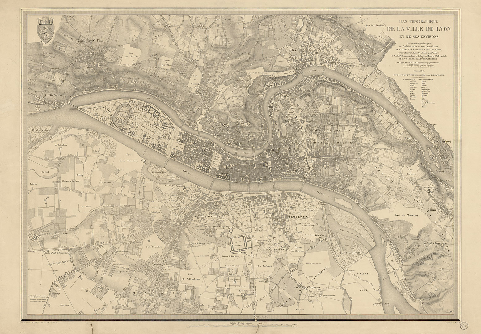 Plan topographique de la Ville de Lyon et ses environs, 1847  - 2s/574
