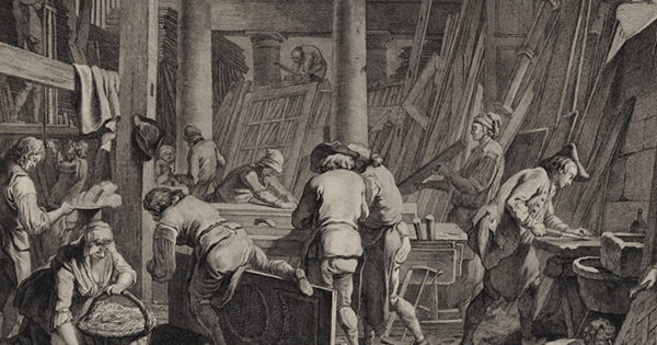 Lithographie de menuisiers dans un atelier au 17e