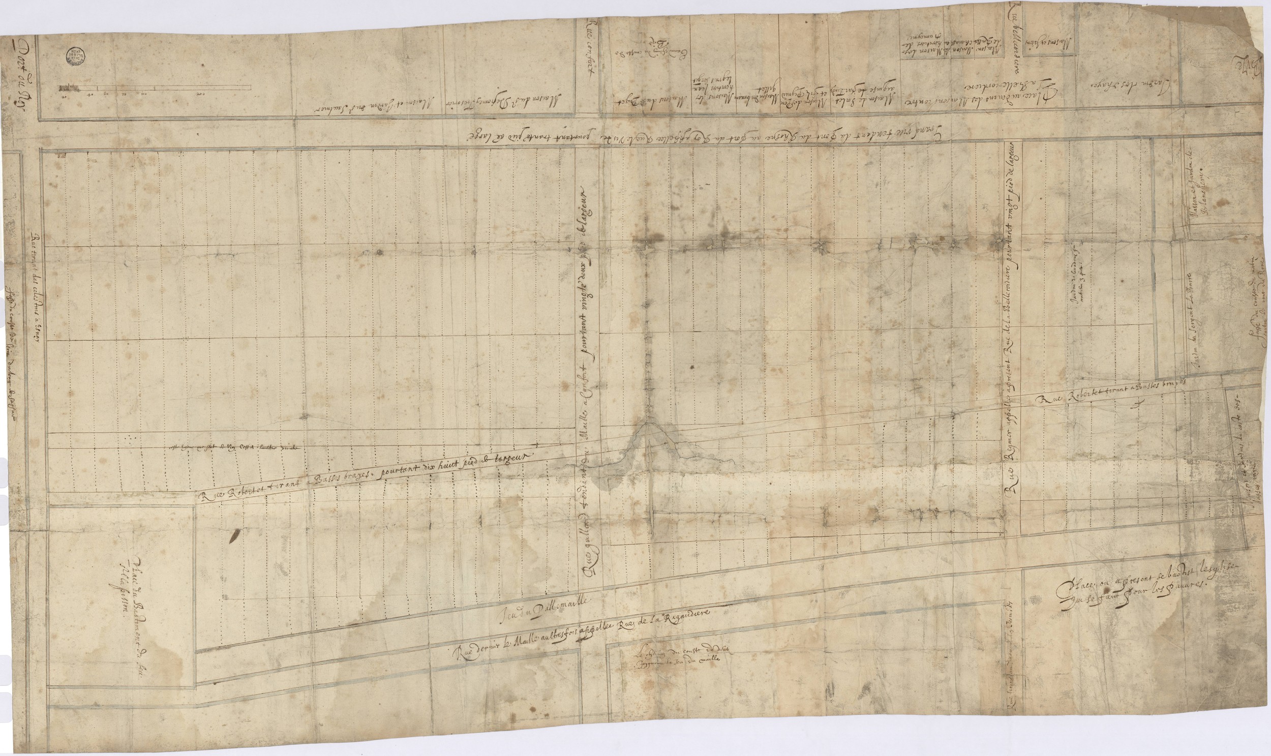 Plan du projet de lotissement du domaine de Bellecour : dessin à l'encre noire (vers 1620, cote : 2S/1)