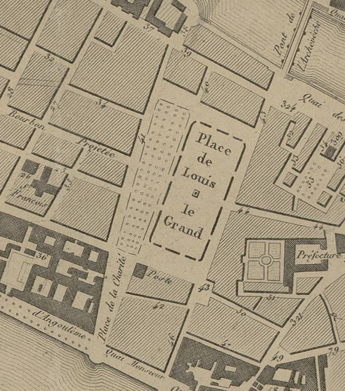 Plan de la ville de Lyon : lithographie NB par Tardieu (1840, cote : 3S/124, détail)