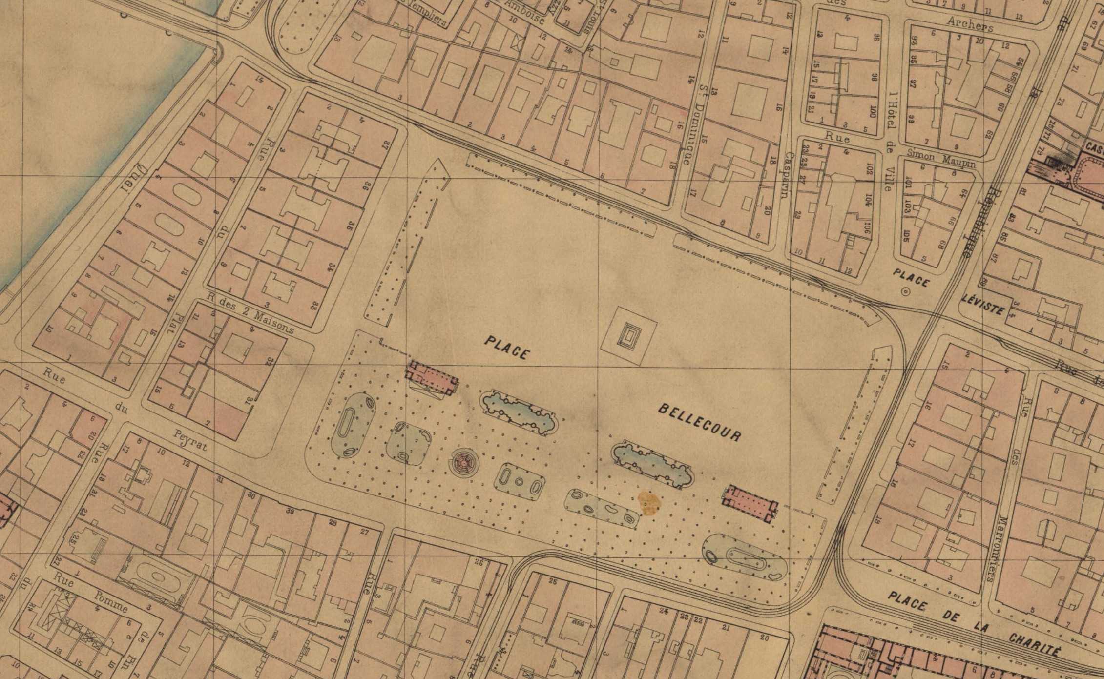 Place Bellecour : plan parcellaire au 1:2000e (1915, cote : 5S/15, détail)