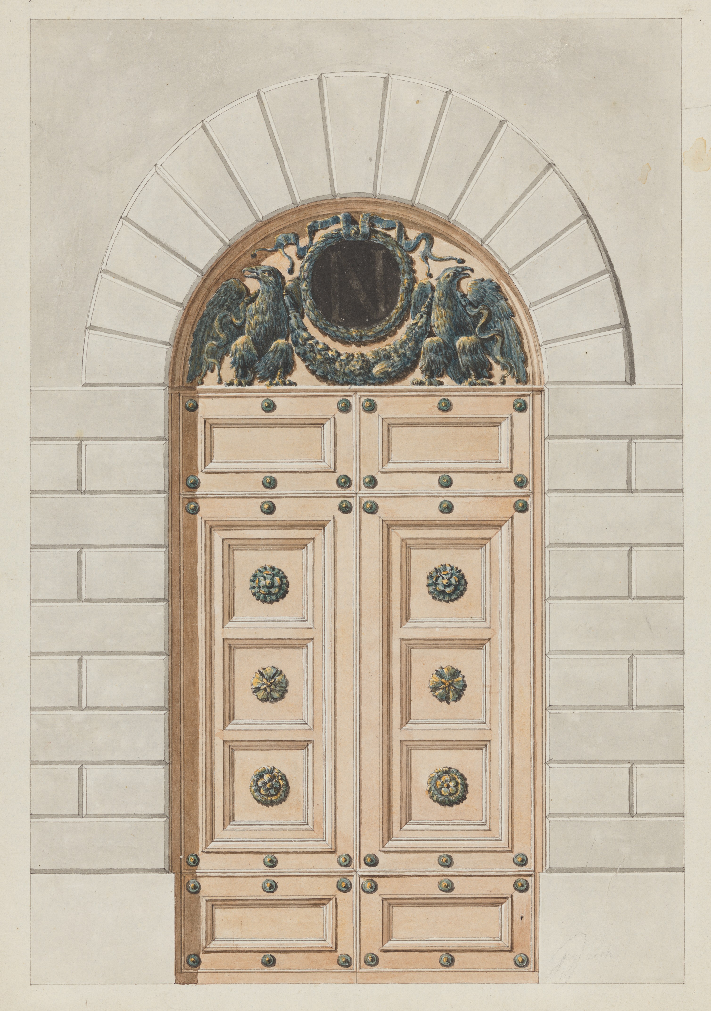 Portes des façades est et ouest de la place Bellecour : dessin d'étude par JJP Gay (1800, cote : 17FI/125)