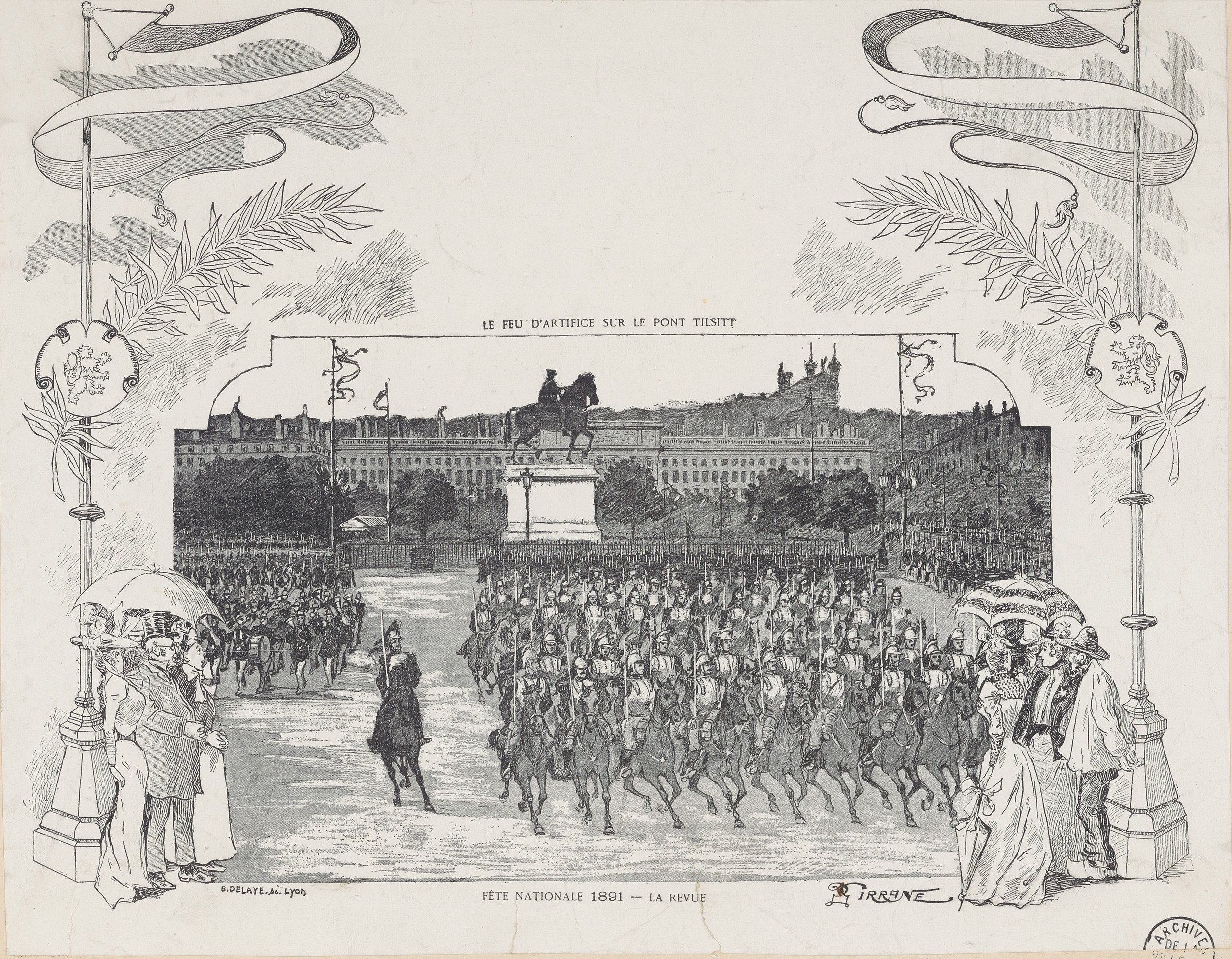 Fête nationale de 1891, revue militaire : typogravure de Girrane (14/07/1891, cote : 63FI/17)
