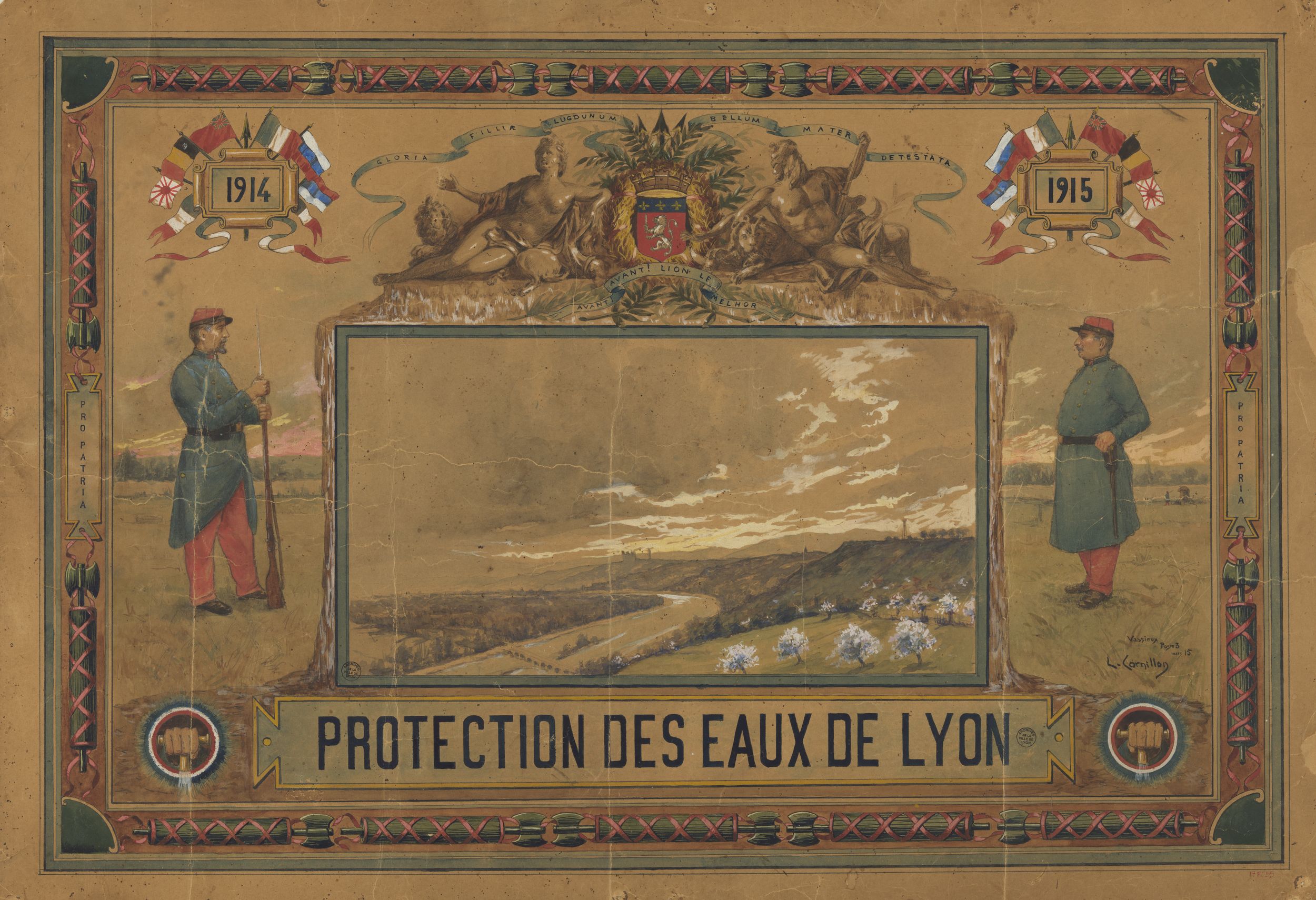 Protection des eaux de Lyon : papier entoilé L. Cornillon (1915, cote 17FI/55)
