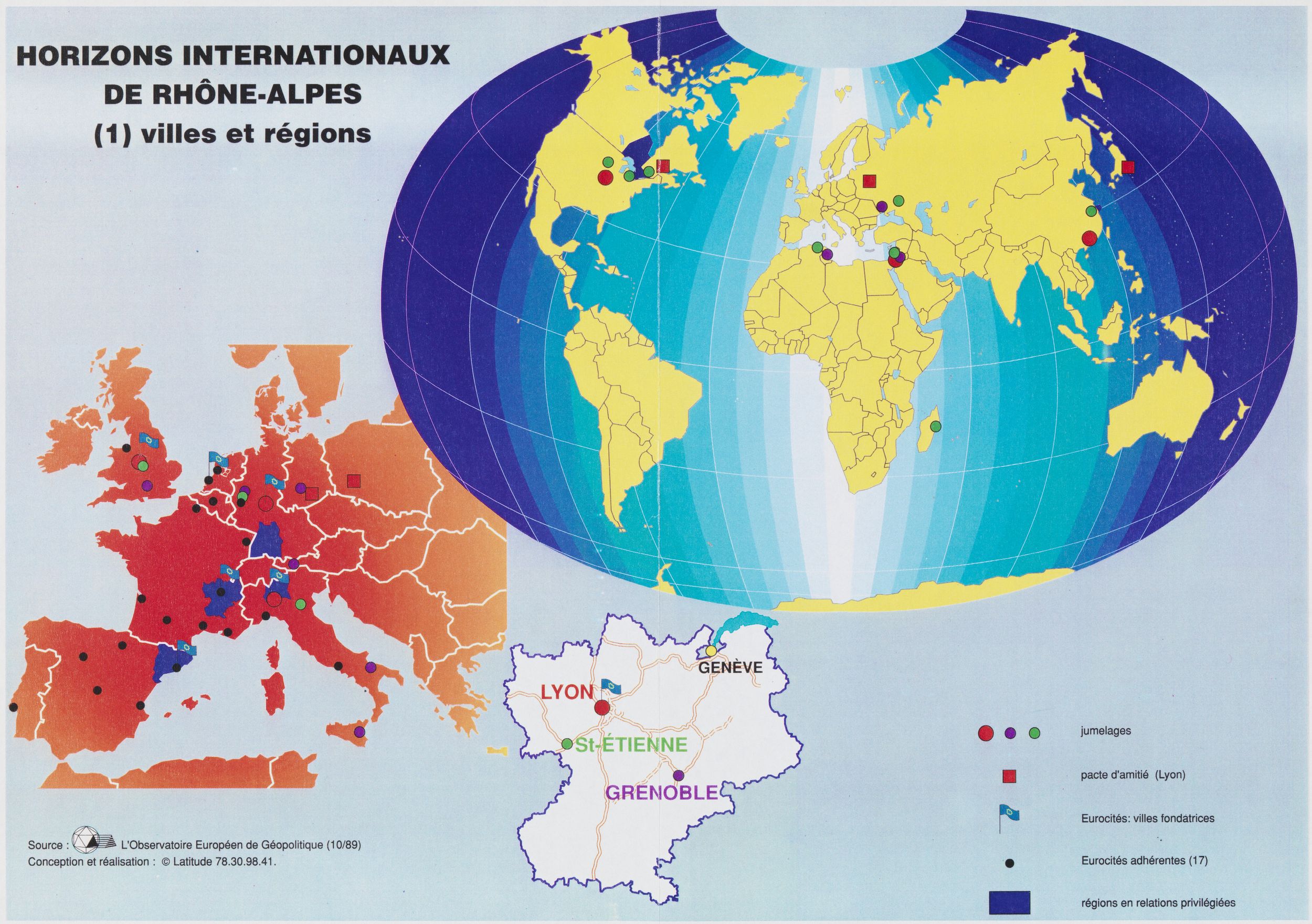 « Horizons internationaux de Rhône-Alpes » : cartes couleur Latitude (v. 1989-1990, cote 2185WP/12, repro. commerciale interdite)