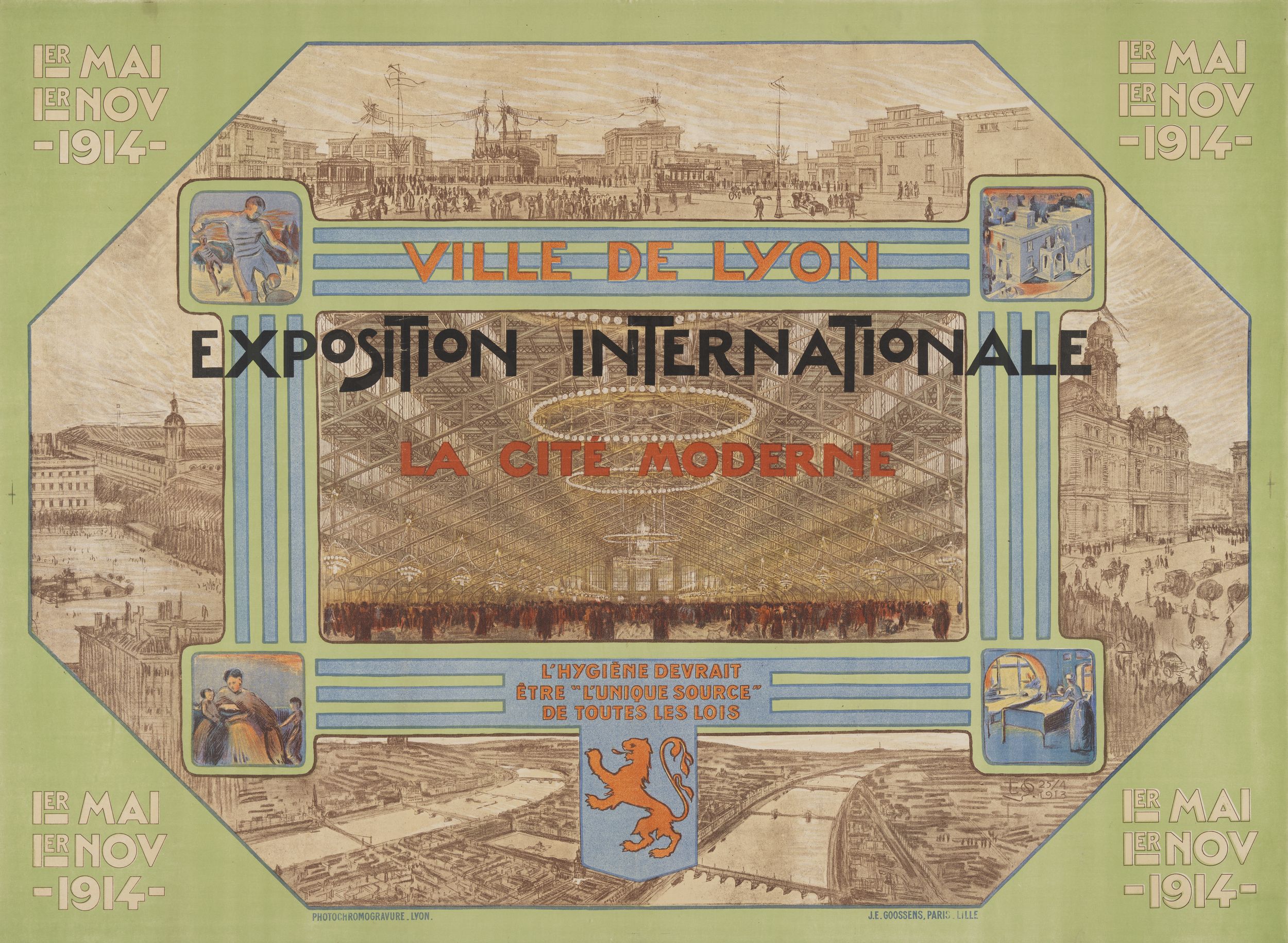 Exposition universelle de Lyon de 1914, « La cité moderne » : affiche couleur (1914 , cote 7FI/245)