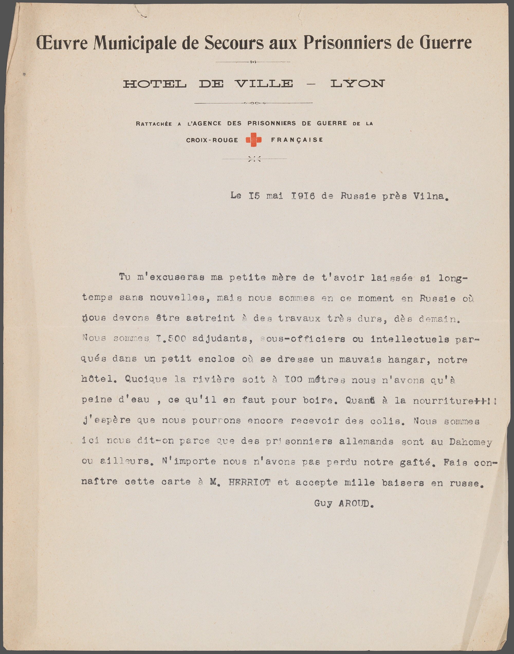 Lettre de Guy Aroud à sa mère 15 mai 1916 - 1224wp/14