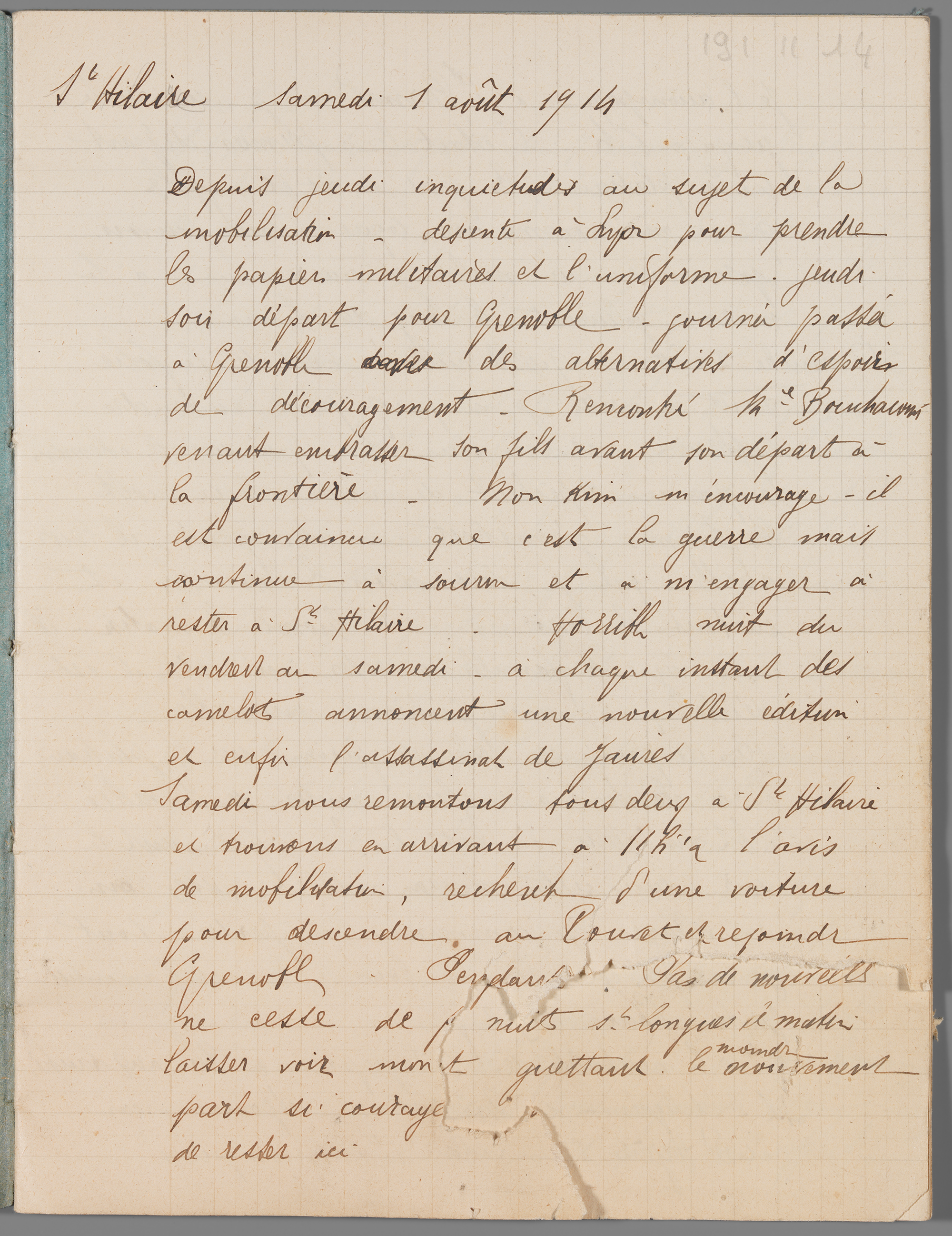 Journal de Madame Mariotte, 1er août 1914 - 191ii/14