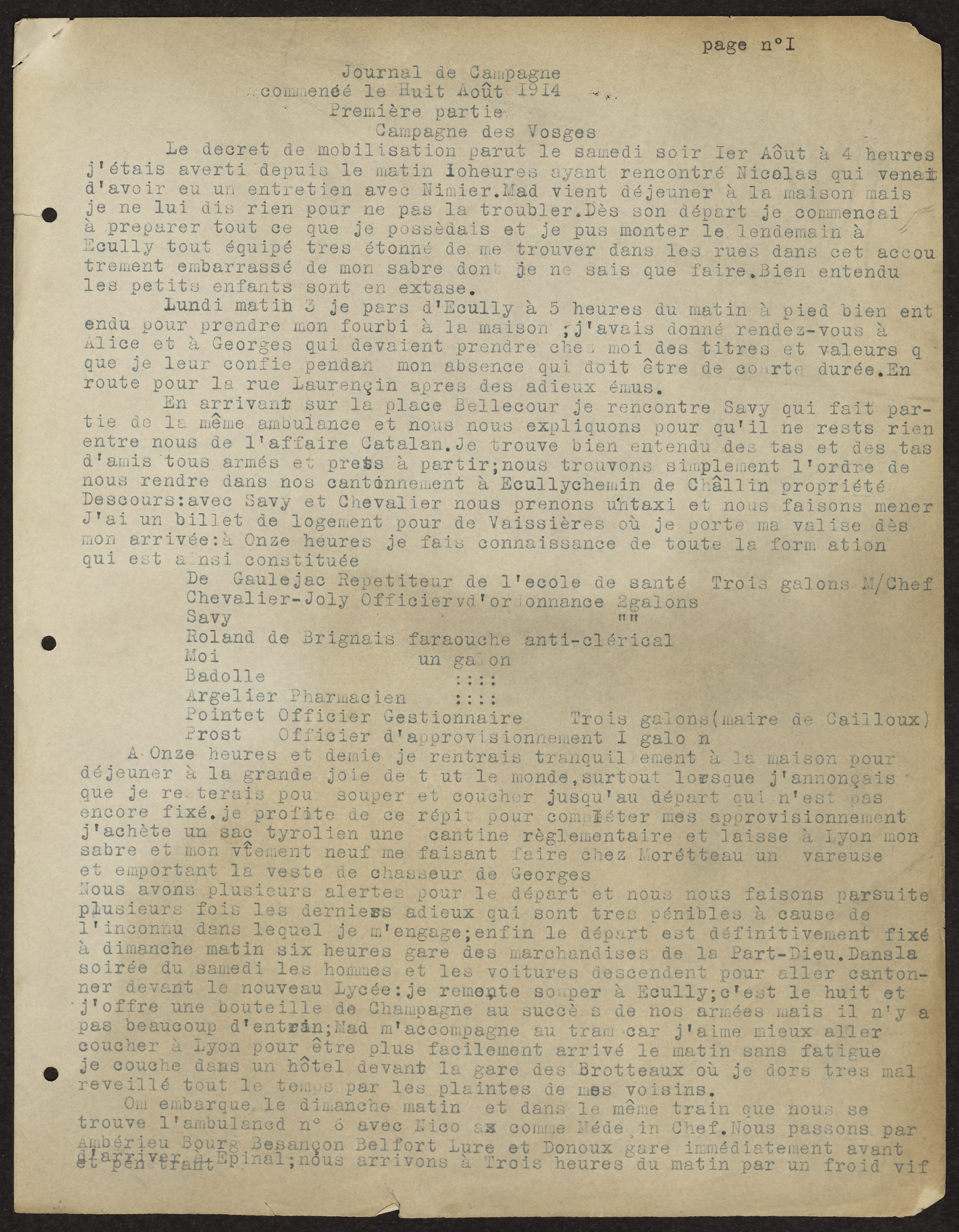 Journal de campagne attribué à Auguste Verrière, médecin chirurgien lyonnais, 1er août 1914 - 1II506