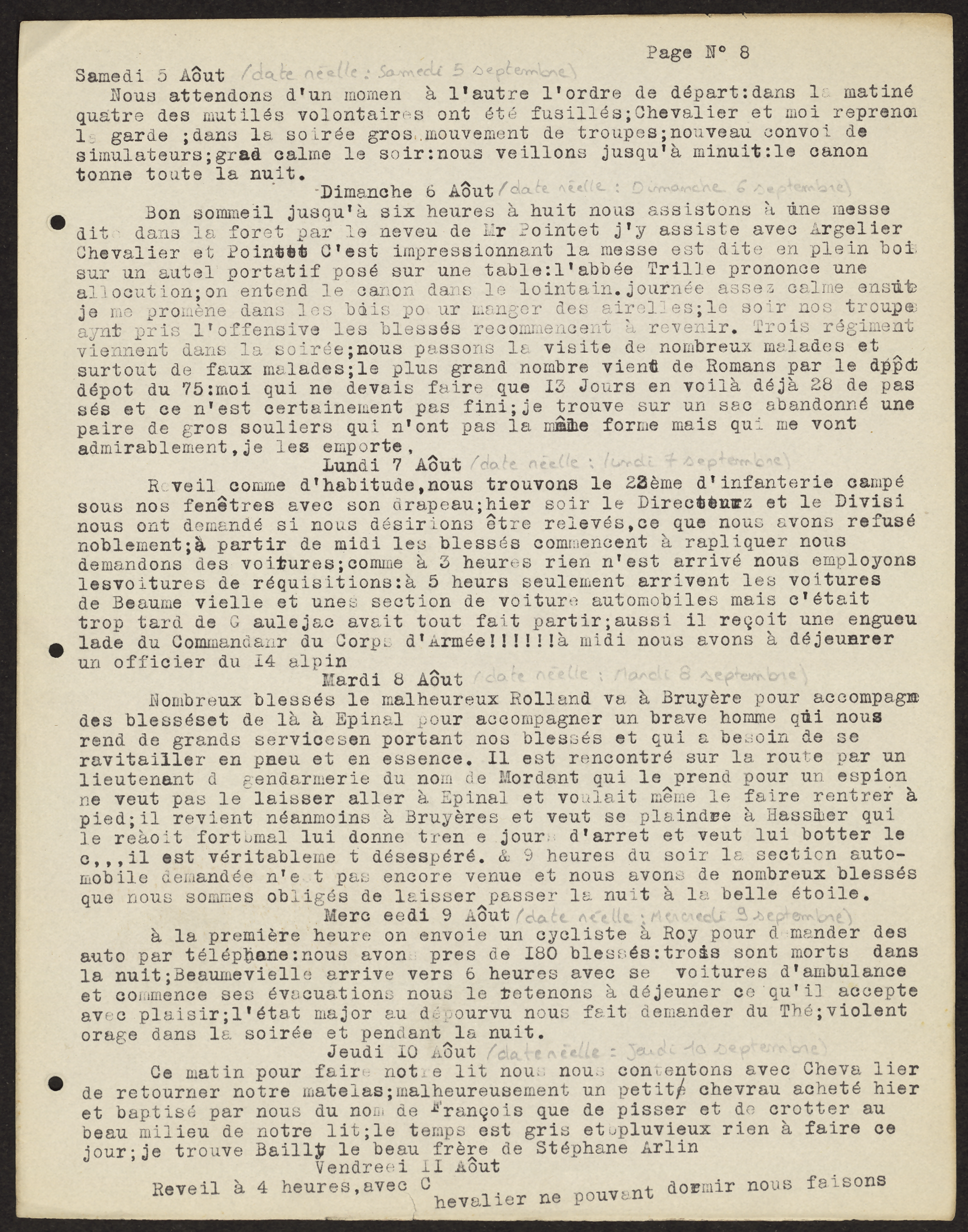 Journal de Campagne d'Auguste Verrière, médecin chirurgien lyonnais, le 9 août 1914 - 1II/506