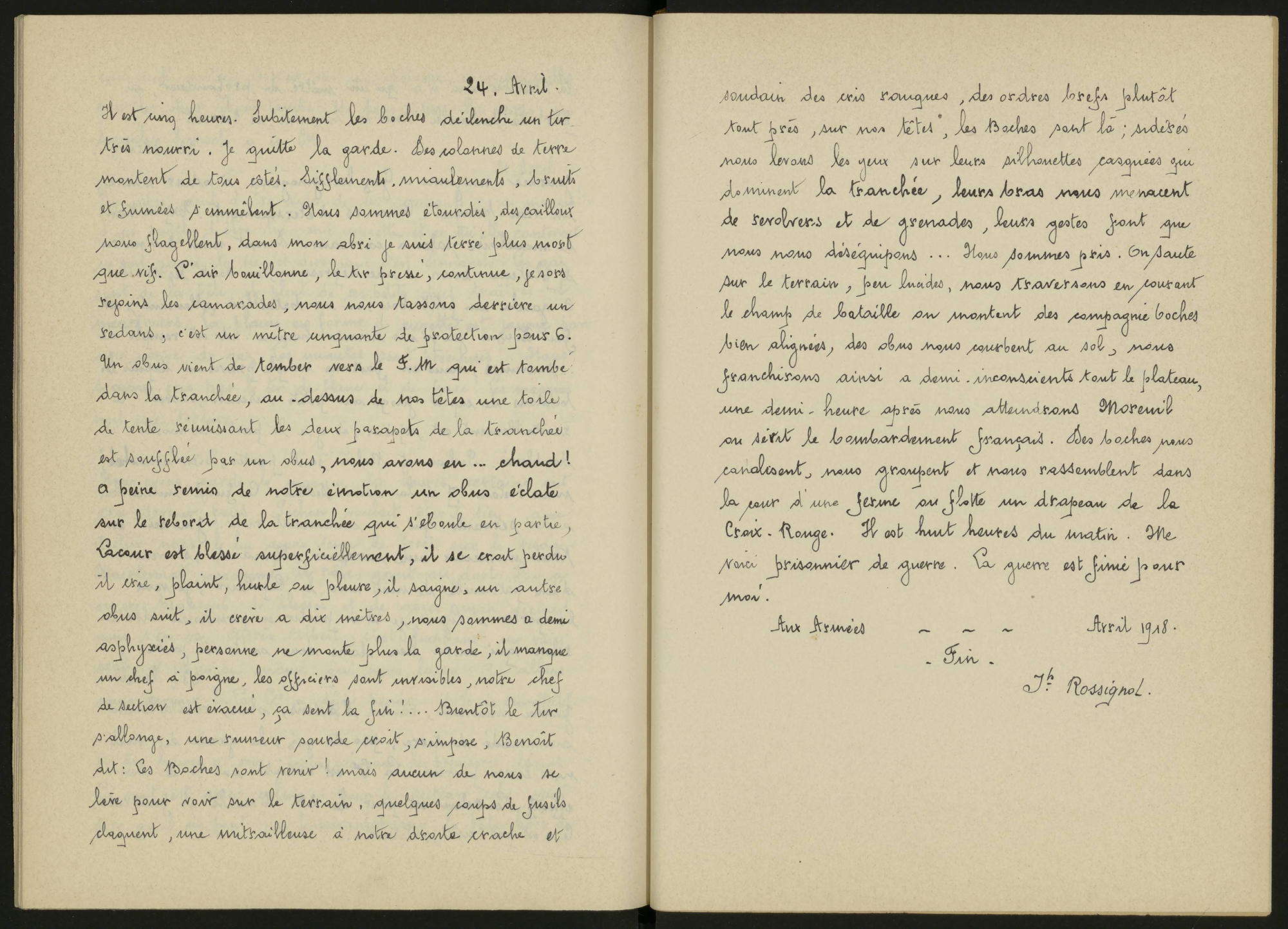 Carnet autobiographique du soldat Rossignol 24 avril 1918 - 1ii/593