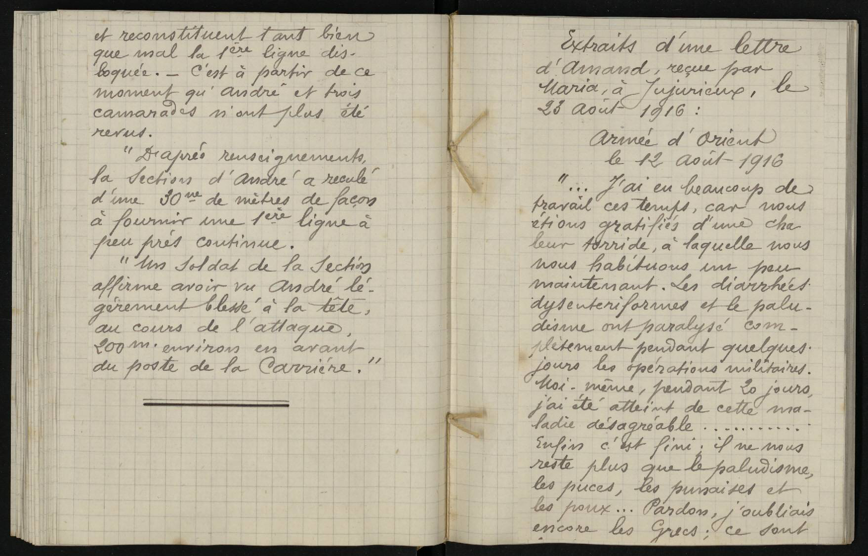Journal de Barthélémy Mermet, 23 août 1916 (Lettre d'Armand à Maria du 12 août 1916) - 253ii/123