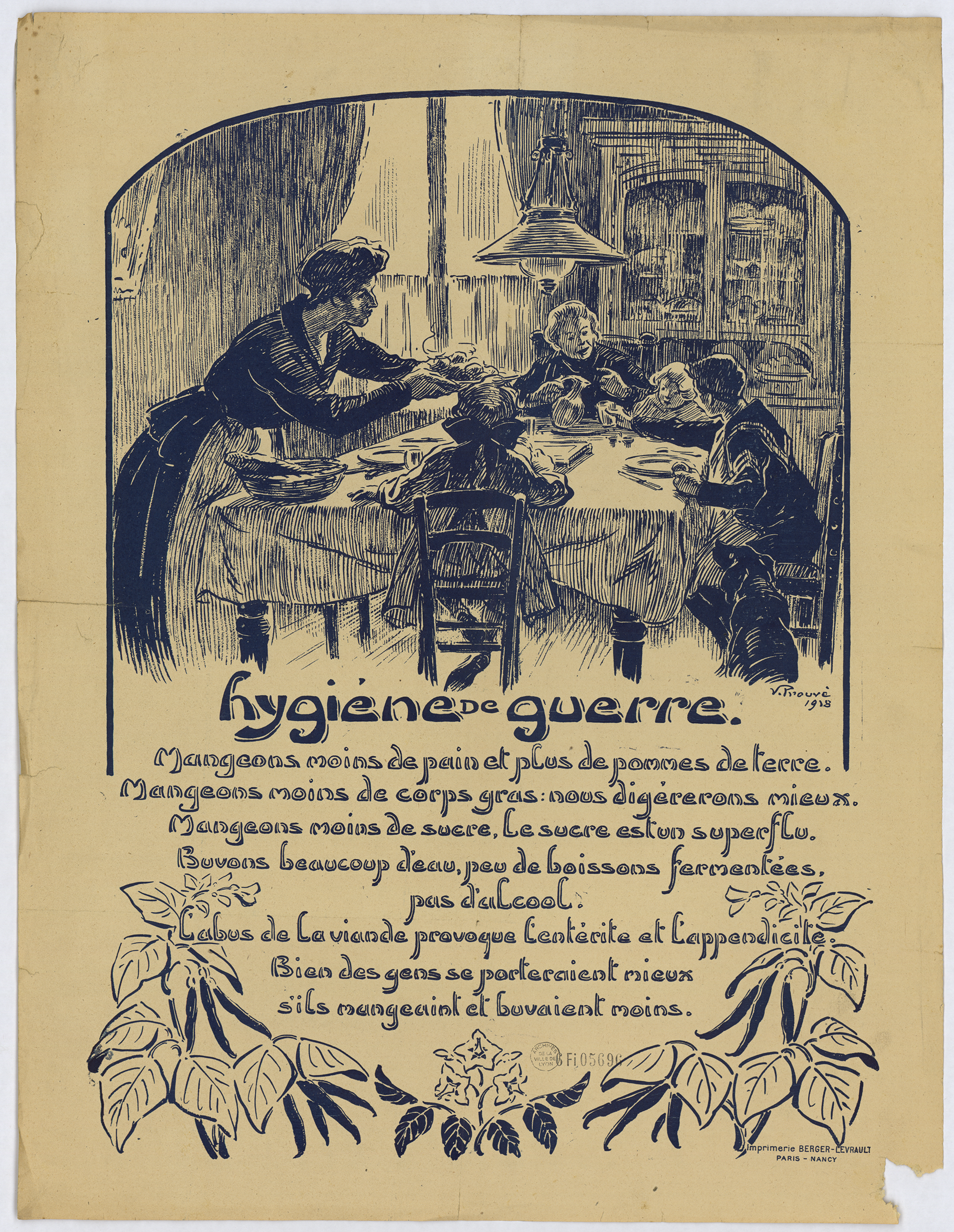 Hygiène du guerre Affiche de propagande lithographiée de Victor Prouvé, imprimerie Berger-Levrault, 1918 - 6Fi/5696
