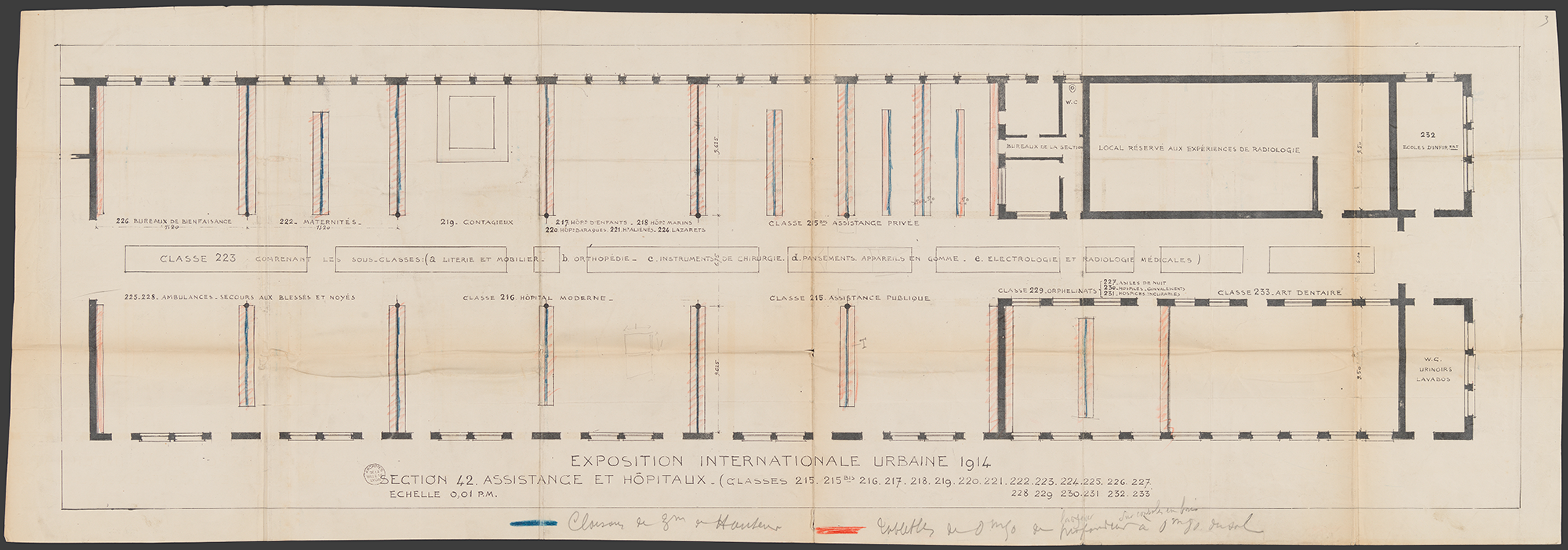 Plan de la section XLII « Assistance et hôpitaux » dans le pavillon de l’exposition internationale urbaine de Lyon de 1914 - 782WP/35/3