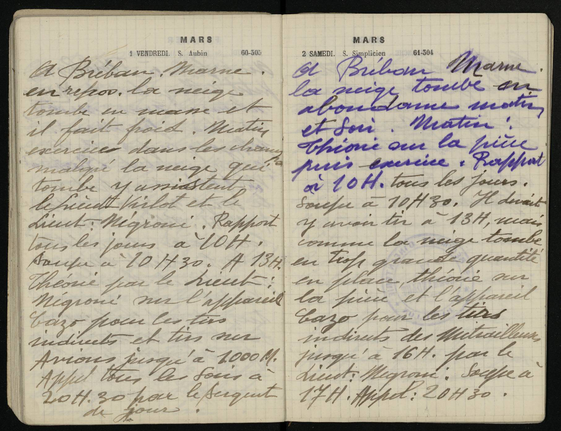 Carnet de Louis Boyer, 1er mars 1918 - HCL/HD/1Z/1/10