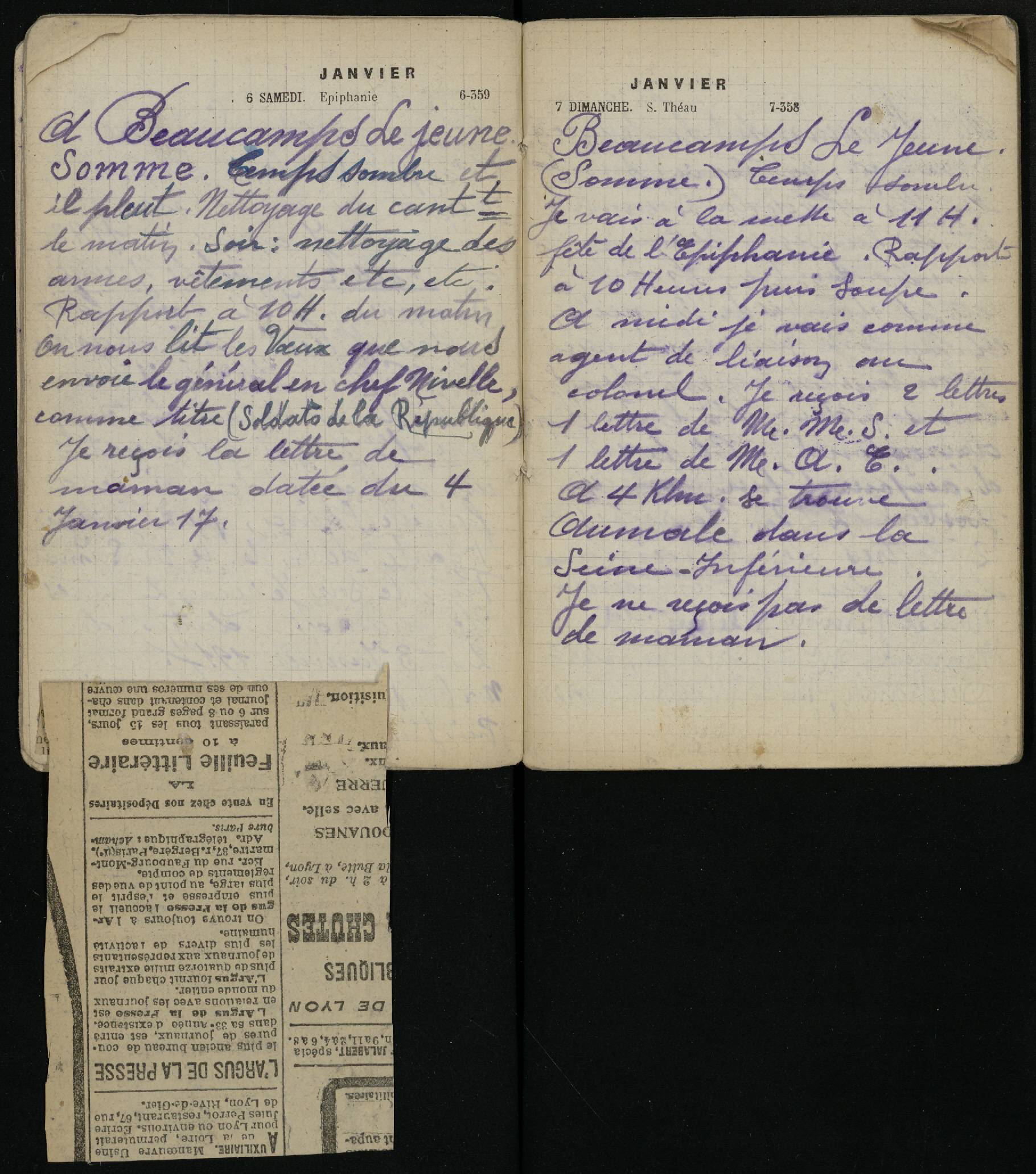 Carnet de Louis Boyer, 6 janvier 1917 - HCL/HD/1Z/1/5/7