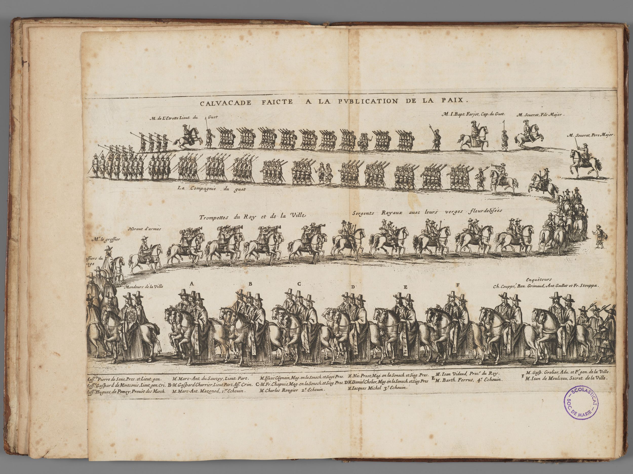 Société de Marie, les réjouissances de la paix à Lyon, le 20 mars 1660 : papier imprimé G. Barbier et J. Justet (1660, cote SM/57/RES)