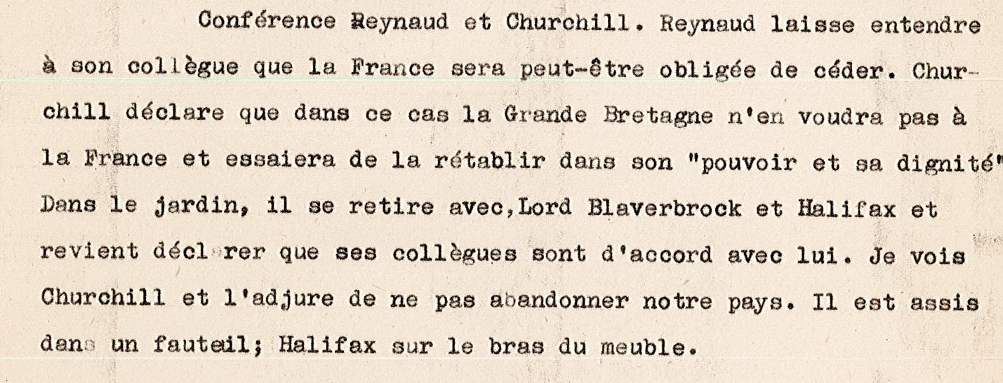 Notes d’Edouard Herriot sur les événements de juin 1940 - Extraits du tapuscrit, journée du 13 juin, détails - 1II/133, p. 6)