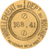 Plaque de nivellement du département du Rhône au dessus de la mer, 1850-1900 ; Dessin à l'encre Archives municipales de Lyon, 17FI/96