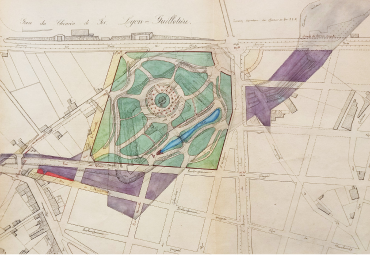 Plan, avant métré des travaux ; Création de rues et de squares sur l'emplacement du Fort Colombier ; 1886  Archives municipales de Lyon, 923WP/333/A