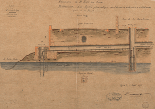 établissement d'un siphon pneumatique à eau pour l'alimentation, système de Ase Donnet ; Diazographie, 1879 Archives municipales de Lyon, 3S/272