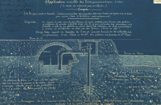 Projet d'une usine des eaux publiques à Lyon, plan dressé par l'ingénieur Vergniais ; Plan manuscrit, 1844  Archives municipales de Lyon, 3S/273