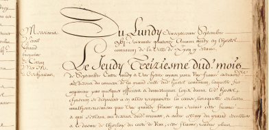 Relation de l’incendie de l’hôtel de ville de Lyon le jeudi 13 septembre 1674 ; Registre consulaire manuscrit, 17 septembre 1674 Archives municipales de Lyon, BB/230