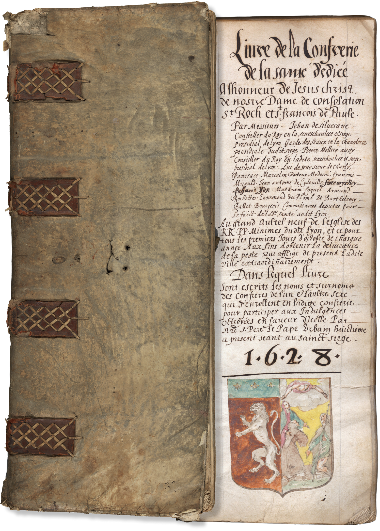 Livre de la confrérie de Saint Roch, aux fins d’obtenir délivrance de la peste qui afflige de présent ladite ville extraordinairement ; Registre manuscrit, 1628-1727 Archives Municipales de Lyon, 3GG/3