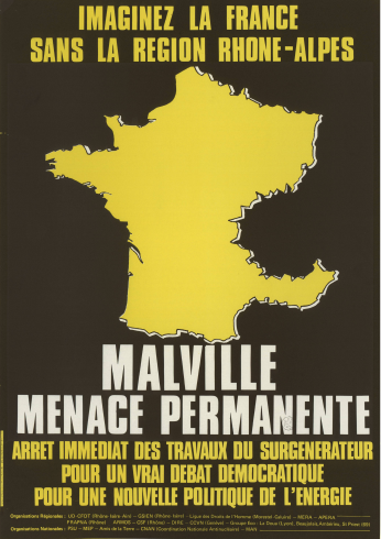 Malville, menace permanente ; Affiche imprimée, 1982 Archives municipales de Lyon, 6FI/3755