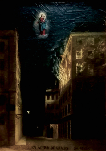 Ex-voto suite à un incendie ; Huile sur toile, Lyon, 1851 Fondation Fourvière - Musée d’art religieux, P109