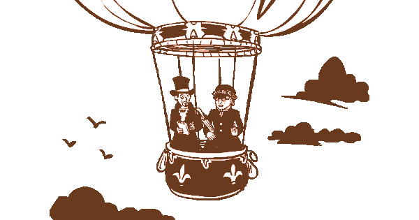 Dessin de deux personnages dans une montgolfière par Nicolas Wild