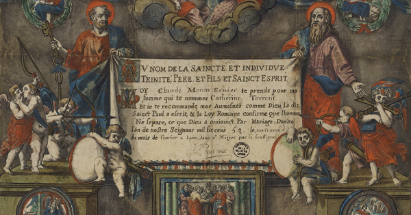Détail de la Charte de mariage entre Claude Monin et Catherine Torrent - 9 février 1654  16fi/305