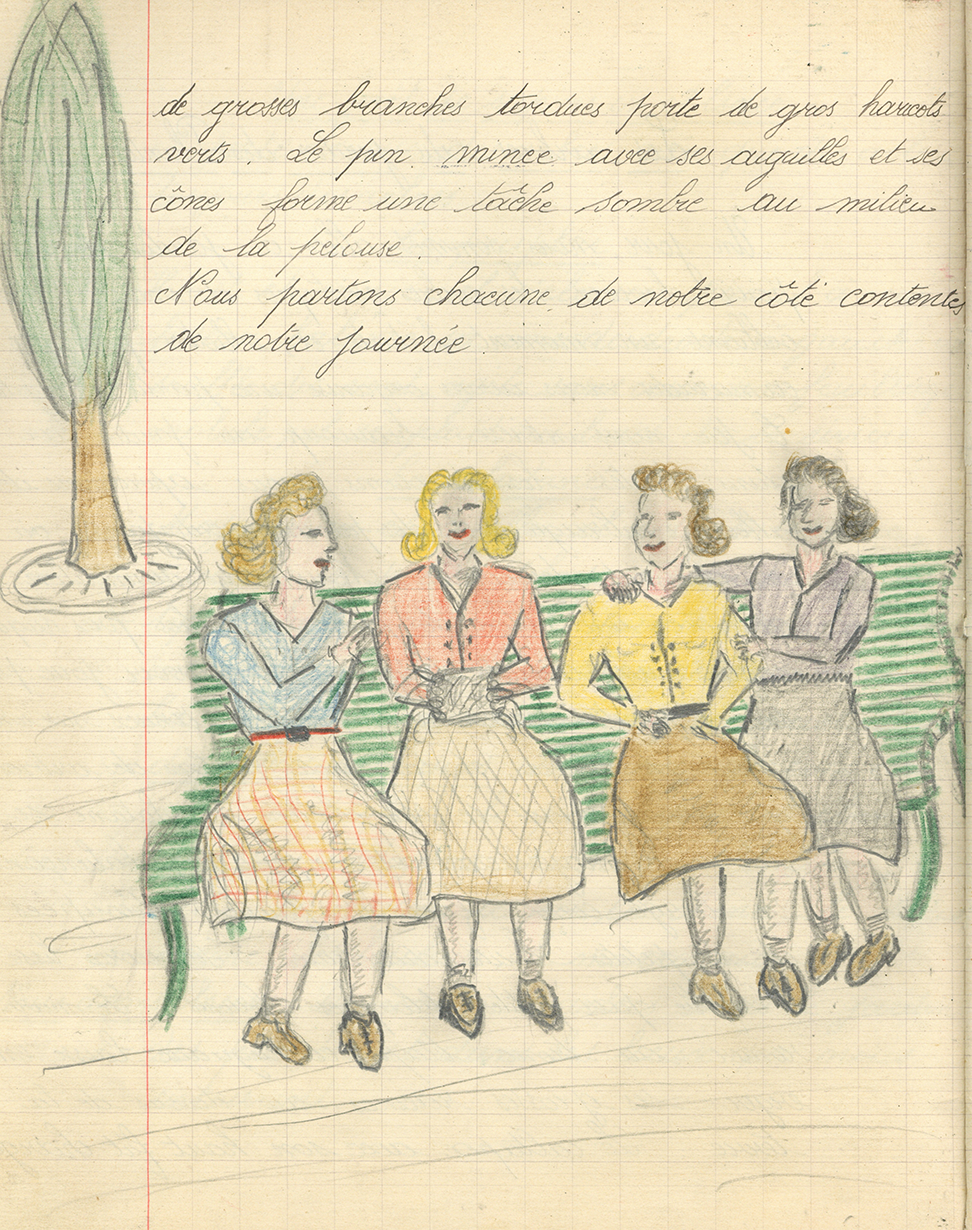 Dessin d'enfants de femmes sur un banc - 1II/519/1