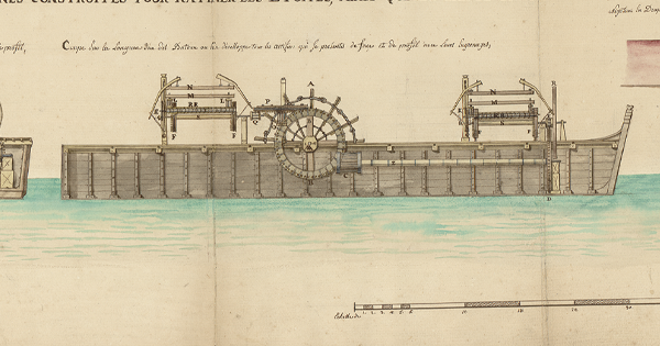 Extrait - Coupe, élévation des bateaux et des machines construites pour ratiner les étoffes - 1785  2S/939