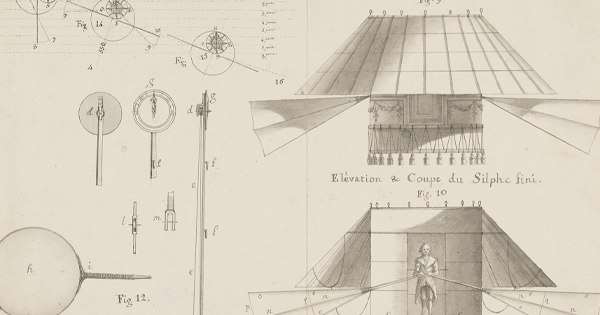 Détail d'un projet d’aérostat dirigeable - Elévation et coupe du Silphe fini - vers 1784  3S/144