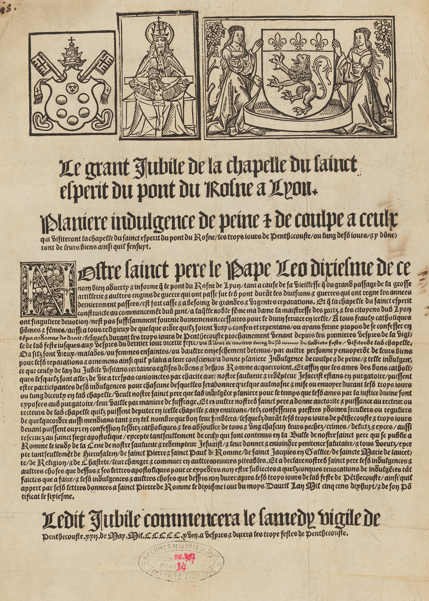 Indulgence imprimée du pape Léon X - 10 avril 1518  DD/307