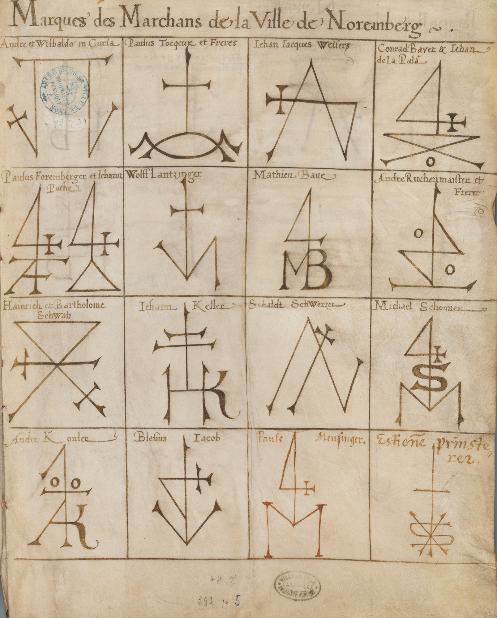 Marques de marchands allemands à Lyon - 1579  HH/292