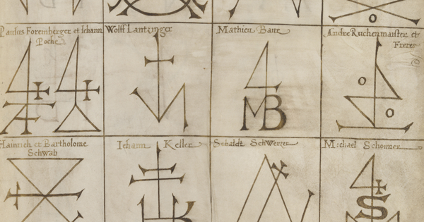Détail d'une page de marques de marchands allemands à Lyon - 1579  HH/292