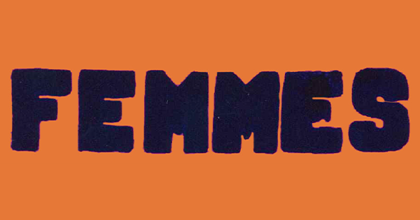 Mot Femmes écrit en noir sur fonds orange